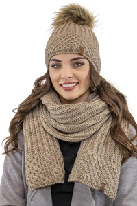 Vivisence Damen Mütze mit Schal Set Mit Fleecefutter Wärme An Wintertagen 7016, beige