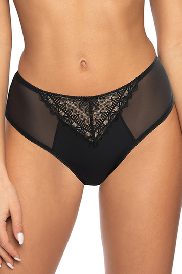 Mat Dame Slip Spitze Netz Gemustert Elegant Sinnlich Unterhose 3539/5 Marion, Schwarz