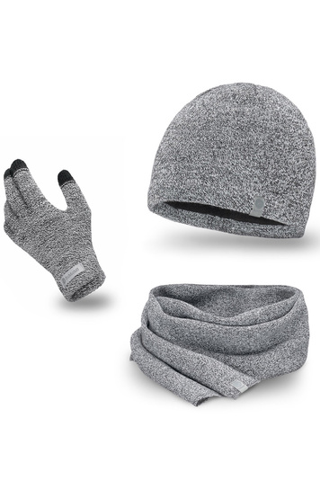 PaMaMi Herren Winter-Set 3-teilig (Handschuhe, Mütze, Loop-Schal) | Handschuhe mit Touchscreen-Funktion | Atmungsaktive Mütze und wärmender Loop-Schal in Strickoptik in 5 Farben, 