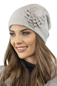 Vivisence Damen Mütze Wolle Blumenapplikation Falten Antistatisch Elegant 7052, hellgrau