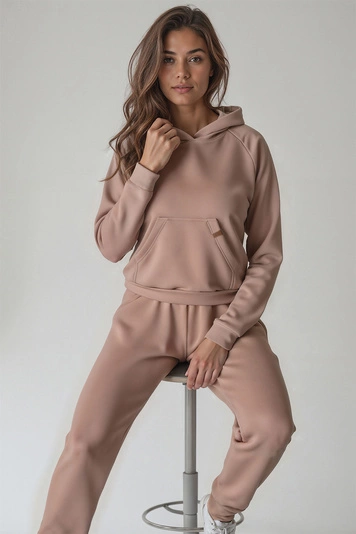 Vivisence Sweatshirt Baumwolle Lockerer Schnitt mit Kapuze Komfort Für Freizeit 9003, beige