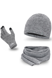 PaMaMi Herren Winter-Set 3-teilig (Handschuhe, Mütze, Loop-Schal) | Handschuhe mit Touchscreen-Funktion | Atmungsaktive Mütze und wärmender Loop-Schal in Strickoptik in 5 Farben,