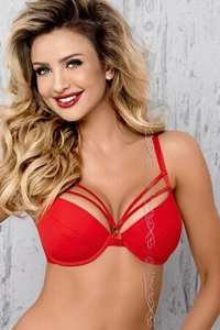 Axami V-7011 Breva Push-Up BH Damen Dessous Streifen regulierbar Setteil Top Qualität EU, Rot