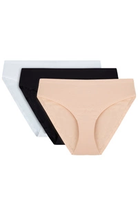 Vivisence Dame Slip 3-er Pack Unterhose Glatt Voll Nahtlos Klassisch  4011, weiß/schwarz/beige