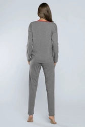 Italian Fashion Dame Schlafanzug Zweitelig Pyjama Set Baumwolle Akcent, Grau