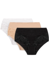 Vivisence Dame Slip Unterhose Spitze Bund Gummispitze Unterwäsche Klassisch 4008, weiß/beige/schwarz
