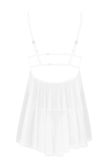 Obsessive Damen Babydoll Nachthemd String Set Spitze Sexy Reziwäsche Heavenlly, Weiß