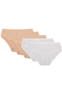Vivisence Unterhosen Damen Slip Midi-Bikini Unterwäsche Normaler Bund Glatt Komfort und Bequemlichkeit Klassischer Musterloser Slip für Frauen Baumwolle 4002, beige/beige/beige/weiß/weiß