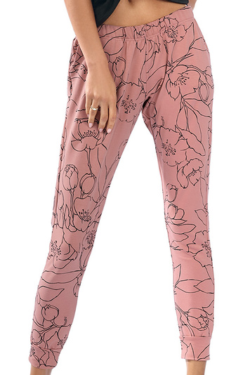 Reviver Dame Jogginghose Sporthose Sportbekleidung Geblümt Baumwolle Lang F9501, Pink