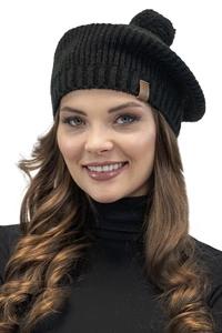 Vivisence Damen Baskenrmütze Warm Bequem Kopfbedeckung Bommel Winter 7074, schwarz
