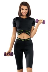 Reviver Dame Leggings Knielang Sportbekleidung Glatt Elastisch F9516, Schwarz