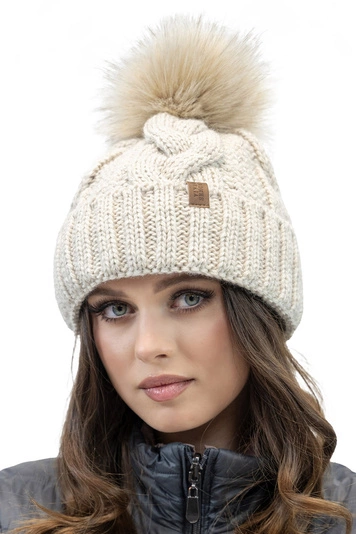 VIVISENCE Wintermütze mit Bommel Damen Warmes Ideal Für Kalte Wintertage 7014, hellbeige