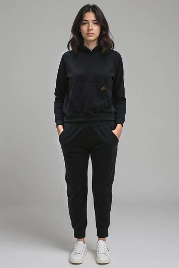 Vivisence Damen Trainingsanzug Zweiteiliges Set mit Kapuzenpullover und Jogginghose Lockerer Schnitt Kängurutasche Bündchen Elastischer Bund Alltagskleidung, 
