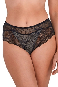 Gaia Dame Slip Spitze Netz Geblümt Bund Schnitt Gummiband Elegant 1207P Hannah, Schwarz