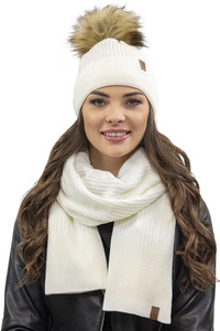 Vivisence Elegantes Damen Winter Set Aus Mütze Und Schal Mit Bommel Aus Warmem Garn Für Frauen Antistatische Perfekte Passform Für Elegante Und Sportliche Outfits, ecru