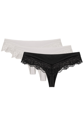 Wolbar Dame Shorts-Strings Spitze Stilvoll Elegant Verführerisch Dessous WB409 , Weiß/Weiß/Schwarz