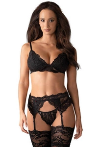 Obsessive 810-SEG-1 Reizwäsche Set Dame 3teilig Spitze regulierbar niedriger Bund, Schwarz