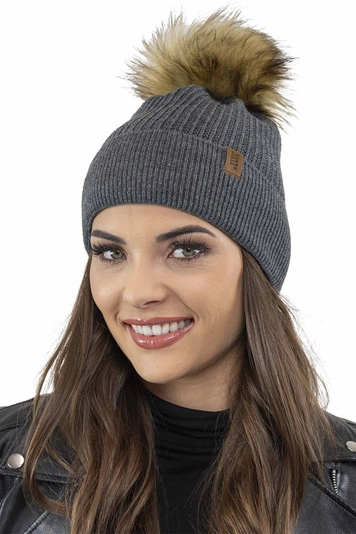 Vivisence Damen Bommelmütze Winter Wintermütze Bommel Herbst Warmem 7042, dunkelgrau