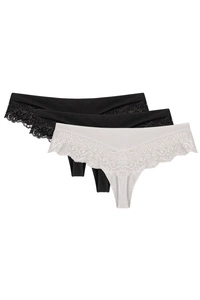 Wolbar Dame Shorts-Strings Spitze Stilvoll Elegant Verführerisch Dessous WB409, schwarz/schwarz/weiß