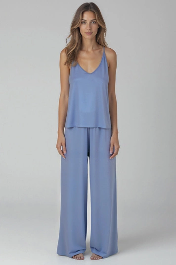 Vivisence Damen Pyjama Viskose Lockere Passform Komfort Für Nachtwäsche 2046, himmelblau