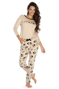 Piu Bella Damen Pyjama Schlafanzug 3/4 Ärmel Nachtwäsche 2teilig Set Bequem PDD-08, Beige