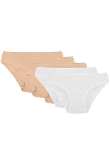 Vivisence Dame Slip Unterhose Bund Musterlos Unterwäsche 4003, beige/beige/beige/weiß/weiß