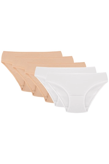 Vivisence Dame Slip Unterhose Bund Musterlos Unterwäsche 4003, beige/beige/beige/weiß/weiß