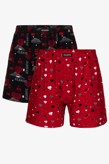 Atlantic Herren Boxenshorts  2er Pack Bund  Klassisch Unterwäsche Unterhose 2GMB-001 , Schwarz-Rot