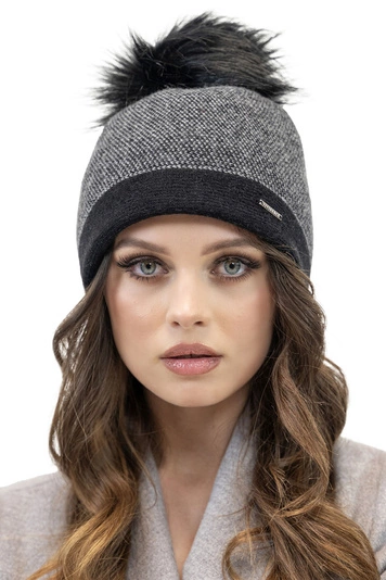 Vivisence Damen Bommelmütze Winter Bommel Strickmütze Subtilem Pepitamuster 7095, schwarzes Pepitamuster