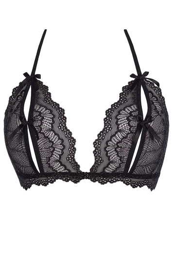 Axami V-7751 Bonbon Soft BH Dame Bralette Dessous Spitze Neckholder Vornverschluss Setteil EU, Schwarz
