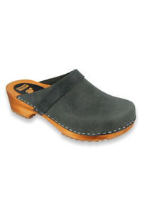 Vollsjö Herren Clogs aus Holz und Leder/Wildleder Hausschuhe Holzschuhe Clogs für Männer, Modisch und Gemütlich Freizeitschuhe, Heimschuhe, Hergestellt in der EU, Wildleder-Grau
