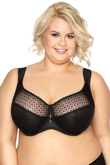 Gaia Damen BH Soft Schalen Netz Stickerei Unterwäsche S874M Samira Maxi , Schwarz
