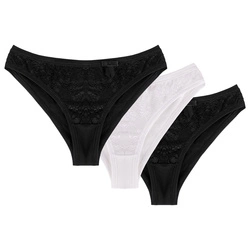Wolbar Dame Slip 3er Pack Spitze Schleife Bund Unterhose Komfortabel Unterwäsche WB166, schwarz-schwarz-weiß