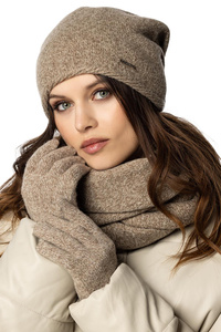Vivisence Winter Damen Set Aus Wolle Mit Mütze, Schal Und Handschuhen Hergestellt Aus Weich Und Warm Garn Mit Melange-Muster Ideal Für Kalte Wintertage, beige Melange