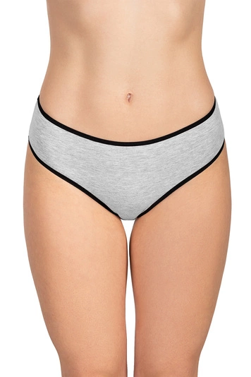 Vivisence Dame Slip Unterhose Klassisch Komfortabel Baumwolle Trendig Alltag Unterwäsche 4016, schwarzes Gummiband:grau