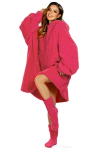 Vivisence Übergroße Hoodie Decke Mit Warme Socken Kuscheliges Set Für Damen Komfortable Riesen-Hoodie Weiches Material Perfekt Für Wintertage Und Als Geschenk, Himbeerfarbe