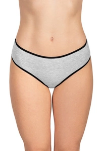 Vivisence Dame Slip Unterhose Klassisch Komfortabel Baumwolle Trendig Alltag Unterwäsche 4016, schwarzes Gummiband:grau