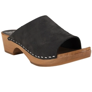 Vollsjö Damen Clogs aus Holz und Wildleder Hausschuhe Holzschuhe Clogs für Frauen, Modisch und Gemütlich Freizeitschuhe, Heimschuhe, Hergestellt in der EU, Schwarz