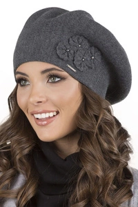Vivisence Baskenmütze Damen Elegant Blume Warm Herbst Winter Accessoire 7006, dunkelgrau