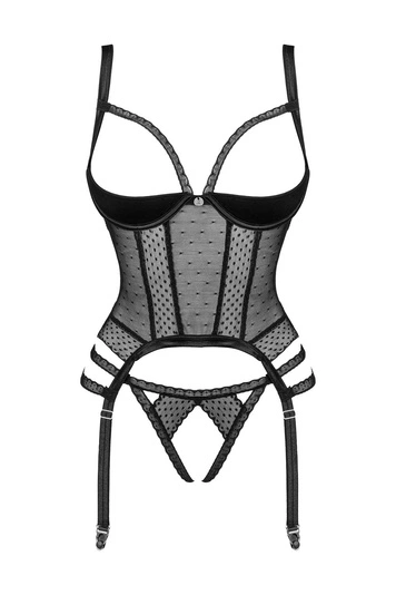 Obsessive Dame Korsett Reizwäsche String Offene Cups Netz Sexy Sinnlich Lanelia, Schwarz