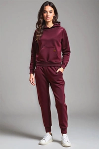 Vivisence Damen Trainingsanzug Zweiteiliges Set mit Kapuzenpullover und Jogginghose Lockerer Schnitt Kängurutasche Bündchen Elastischer Bund Alltagskleidung,