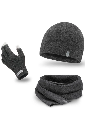 PaMaMi Herren Winter-Set 3-teilig (Handschuhe, Mütze, Loop-Schal) | Handschuhe mit Touchscreen-Funktion | Atmungsaktive Mütze und wärmender Loop-Schal in Strickoptik in 5 Farben, 