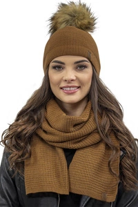 Vivisence Elegantes Damen Winter Set Aus Mütze Und Schal Mit Bommel Aus Warmem Garn Antistatische Eigenschaften Perfekte Passform Für Elegante Und Sportliche Outfits, braun
