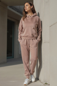 Vivisence Damen Trainingsanzug Zweiteiliges Set mit Kapuzenpullover und Jogginghose Lockerer Schnitt Kängurutasche Bündchen Elastischer Bund Alltagskleidung,