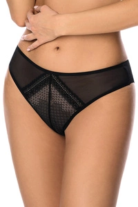 Vivisence Damen Slip Spitze Netz Schleife Klassisch Elegant Transparent 1041, beige-schwarz