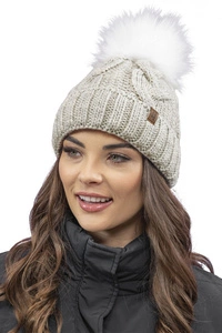 VIVISENCE Wintermütze mit Bommel Damen Warmes Ideal Für Kalte Wintertage 7014, beige Melange