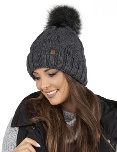 VIVISENCE Wintermütze mit Bommel Damen Warmes Ideal Für Kalte Wintertage 7014, dunkelgrau