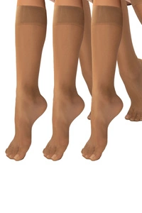 Vivisence Damen Kniestrümpfe 20 DEN 3Er-Pack Mit Unsichtbarer Zehenverstärkung Dünn Und Komfortabel Breites Bündchen Für Sicheren Halt, beige