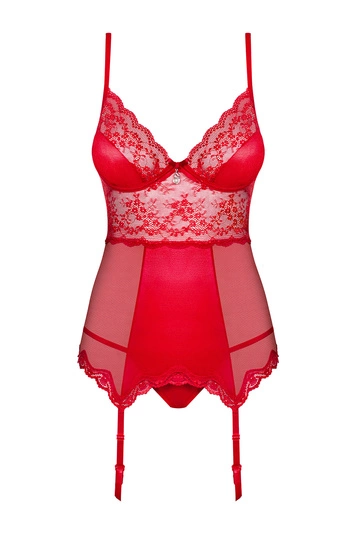 Obsessive Lovica Korsett Dame Spitze gemustert regulierbar Traingel Cups Bügel Set, Rot