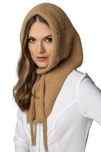 Vivisence Damen Schal Warm Winter Schalmütze Kapuzen Balaclava Garn 7097, karamellfarben